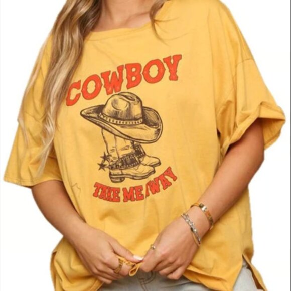 Peach Love California Tops - Peach Love California Yellow "Cowboy Take Me Away" Dixie Chick oversized T-shirt